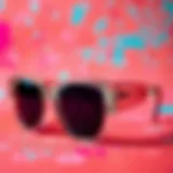Stylish acrylic sunglasses on a vibrant background