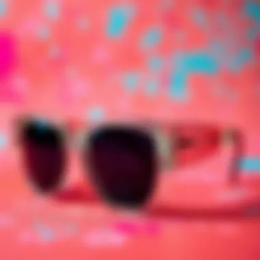 Stylish acrylic sunglasses on a vibrant background