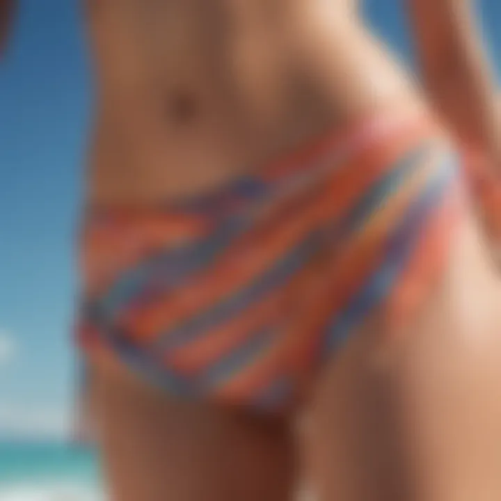 Close-up of a stylish swimsuit bottom wrap showcasing vibrant fabric patterns