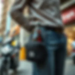 A stylish belt bag showcasing an integrated bottle holder in an urban setting