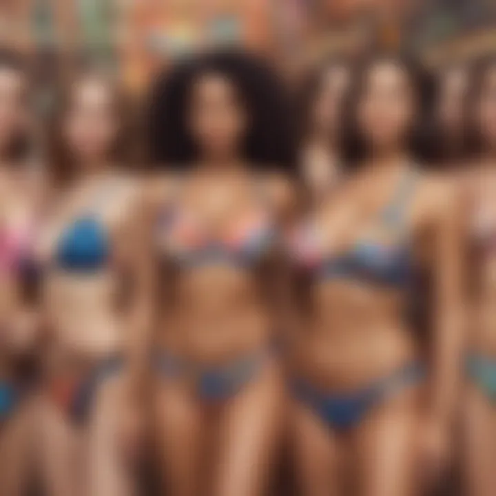 Diverse body types wearing thick strap bikinis