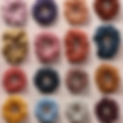 A collection of braided hair scrunchies in various colors and patterns