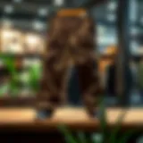 A stylish pair of breathable cargo pants displayed on a wooden surface