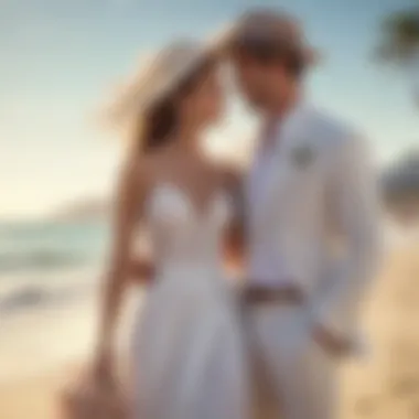 Bridal couple enjoying a picturesque beach setting