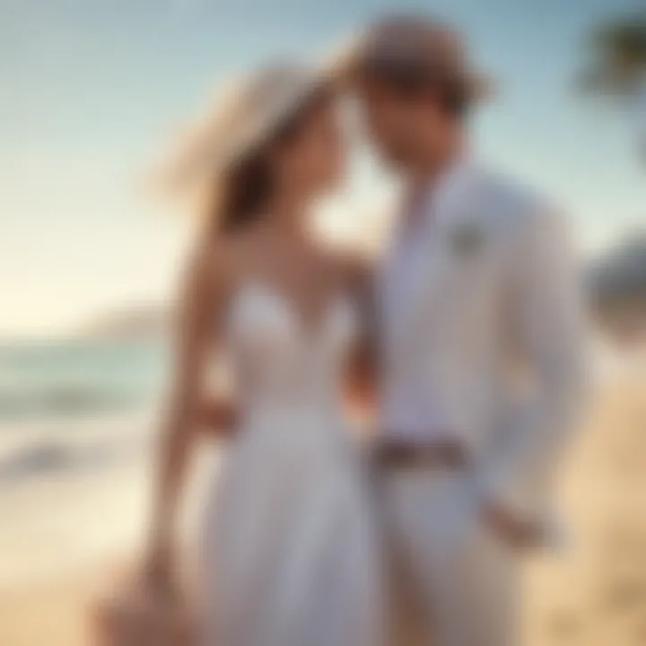 Bridal couple enjoying a picturesque beach setting