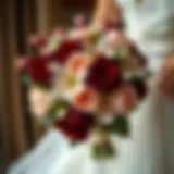 Elegant burgundy silk flowers arranged in a bridal bouquet