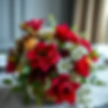 Stylish Arrangement of Burgundy Silk Flowers Stylish arrangement of burgundy silk flowers with greenery and decorative elements