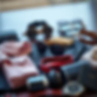 A neatly arranged selection of accessories complementing business casual ensembles.