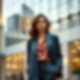 Contemporary business casual outfit featuring tailored trousers and a stylish blazer.