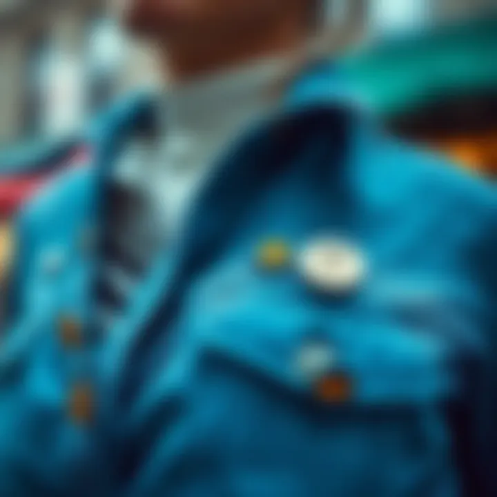 Fashion-forward individual accessorizing jeans with unique button pins