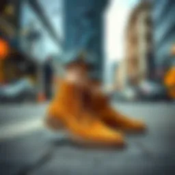 Stylish camel colour shoes on a modern street