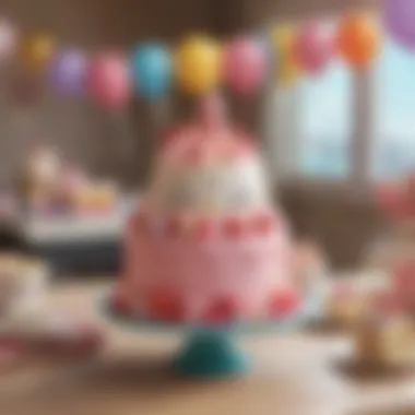 A cheerful birthday scene featuring a Sanrio-themed cake and decorations.