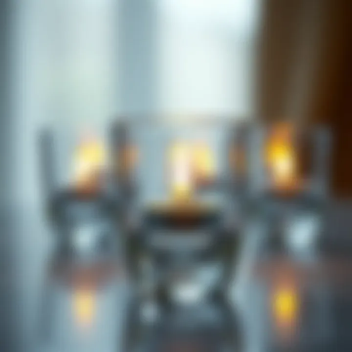 Intricate Details of Glass Candle Holders Close-up of a delicate floating glass tea light holder