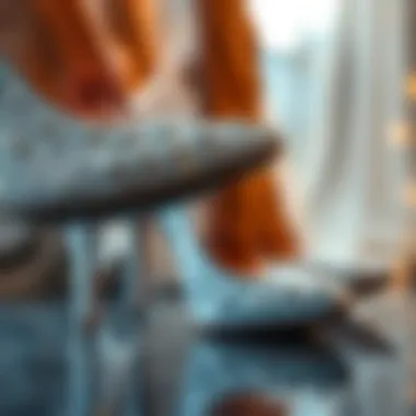 Intricate Glitter Detail on Silver Heels Close-up detail of sparkling glitter on heels