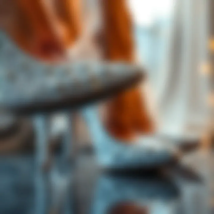 Intricate Glitter Detail on Silver Heels Close-up detail of sparkling glitter on heels