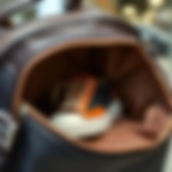 Detailed View of Shoe Compartment Close-up of shoe compartment in a fashionable bag