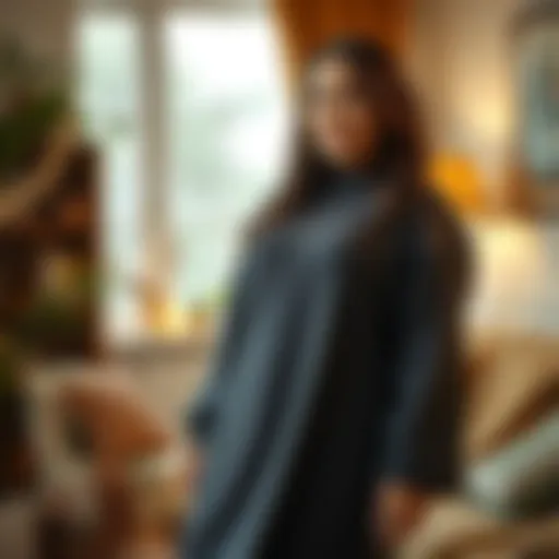 Elegant plus size sweater dress in a cozy setting