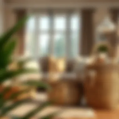 Chic Living Room with Stylish Baskets Stylish basket arrangement in a chic living room