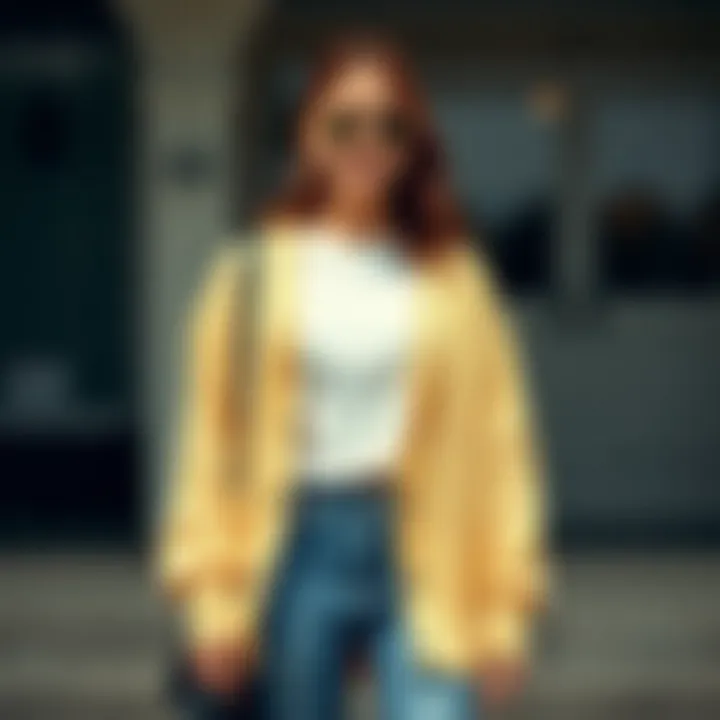 Stylish individual showcasing crop shrug cardigan in a casual setting