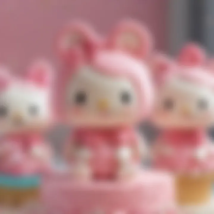 Close-up view of custom Sanrio cake toppers showcasing artistic designs.