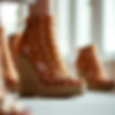 Elegant design of cut out wedge sandals showcasing intricate details