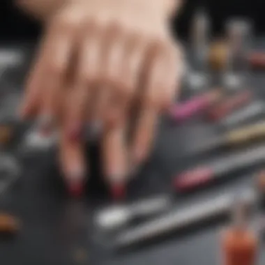 Close-up of nail art tools and materials for designing press-on nails