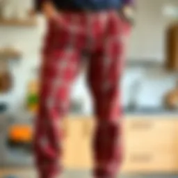 Stylish plaid chef pants displayed in a modern kitchen setting
