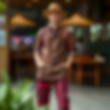 Fashionable Look with Plaid Pants and Apron Fashionable individual wearing plaid pants with a contemporary apron