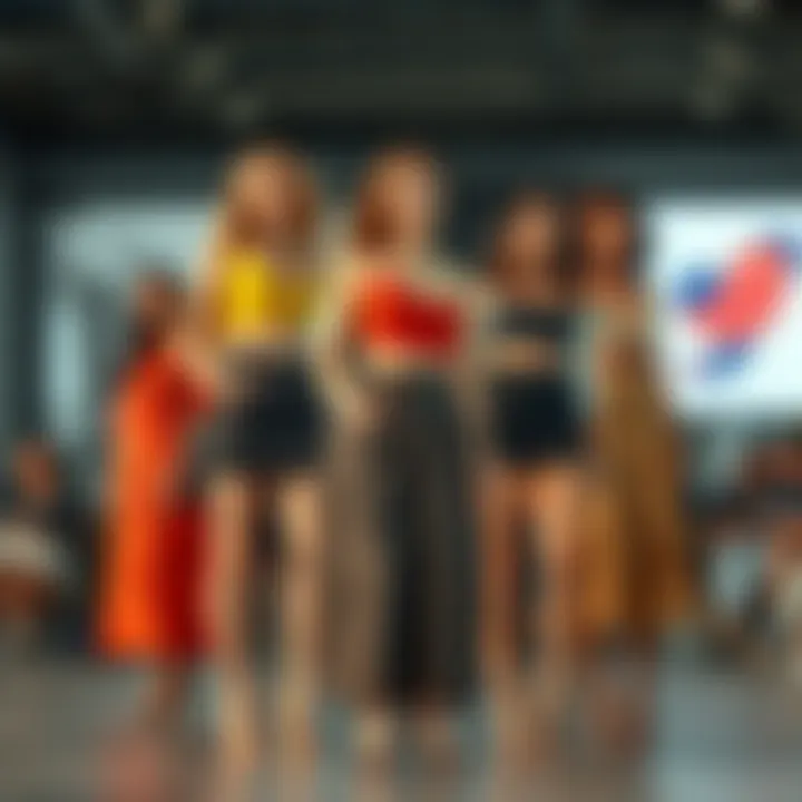 A diverse group of individuals showcasing various body types in high-waisted skirts and crop tops
