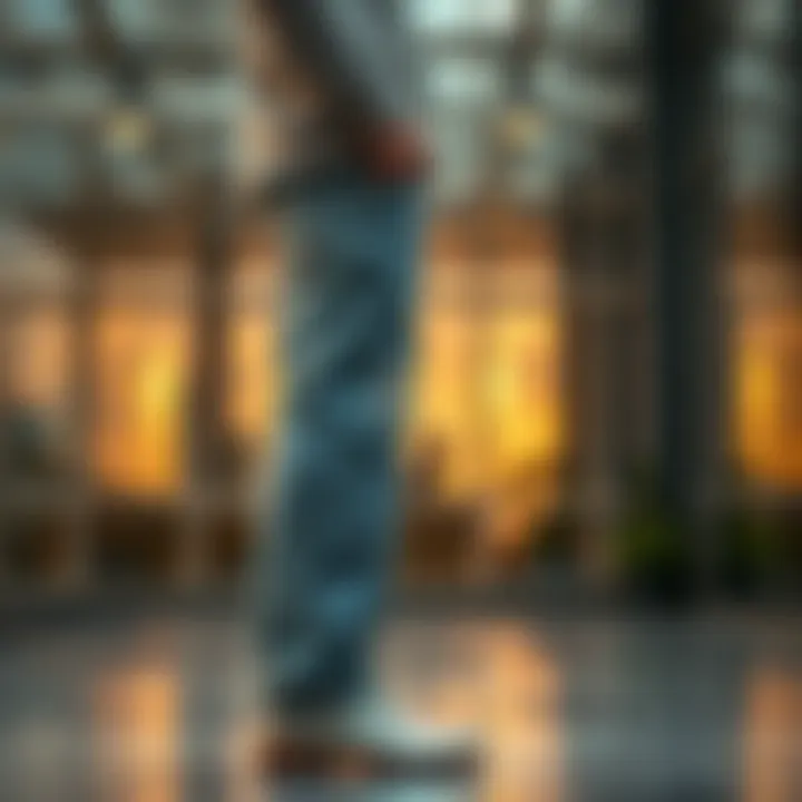 Stylish grey distressed jeans showcased on a modern backdrop