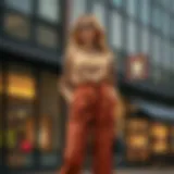 Chic ensemble featuring belted paperbag pants with a stylish top.