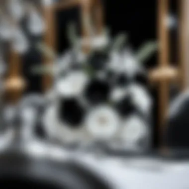 Striking black and white floral centerpiece enhancing party ambiance