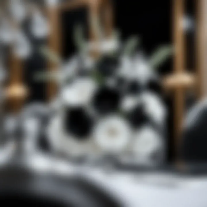 Striking black and white floral centerpiece enhancing party ambiance
