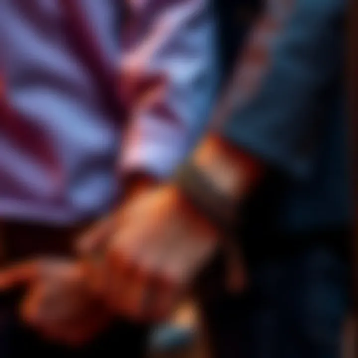Stylish couple wearing matching braided bracelets