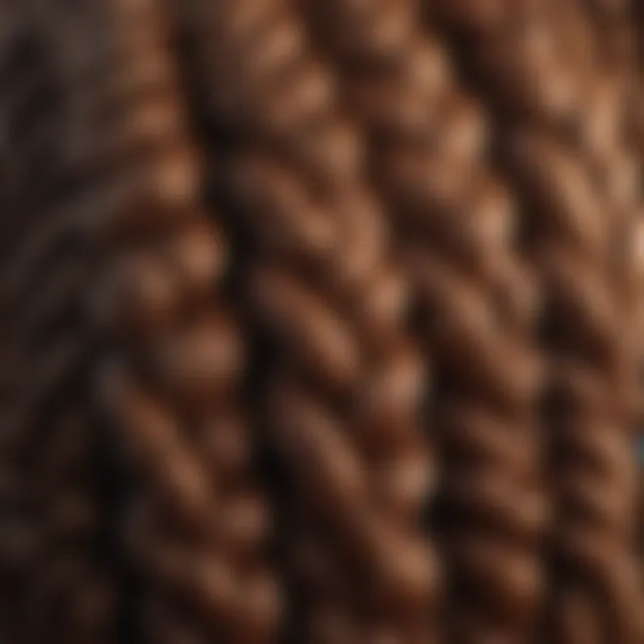 Close-up of the intricate braiding technique used in brown passion twists.