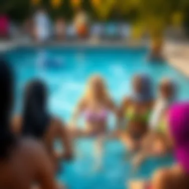 A diverse group enjoying a pool party wearing burkinis