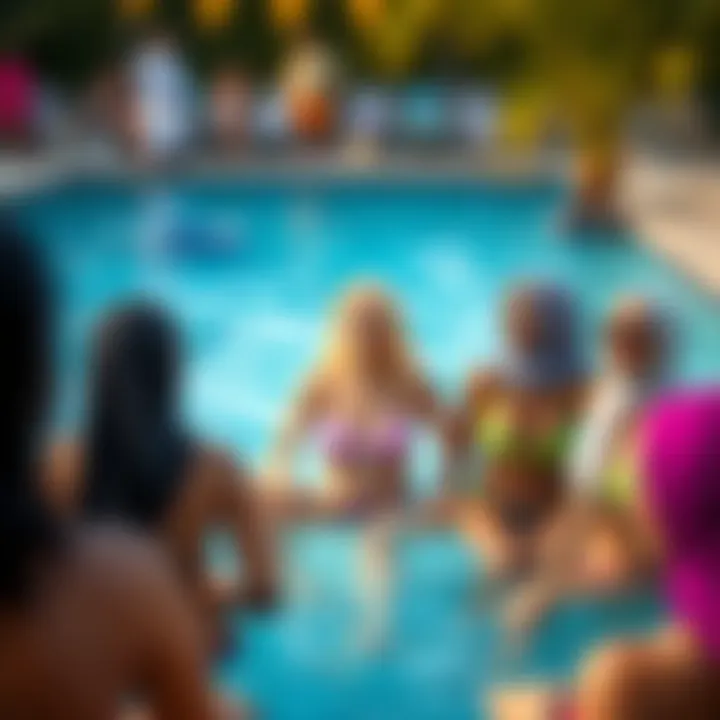 A diverse group enjoying a pool party wearing burkinis