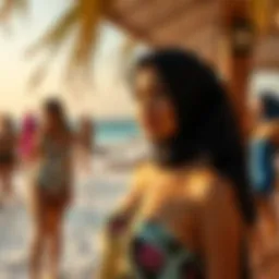 Elegant display of burkinis on a vibrant beach setting
