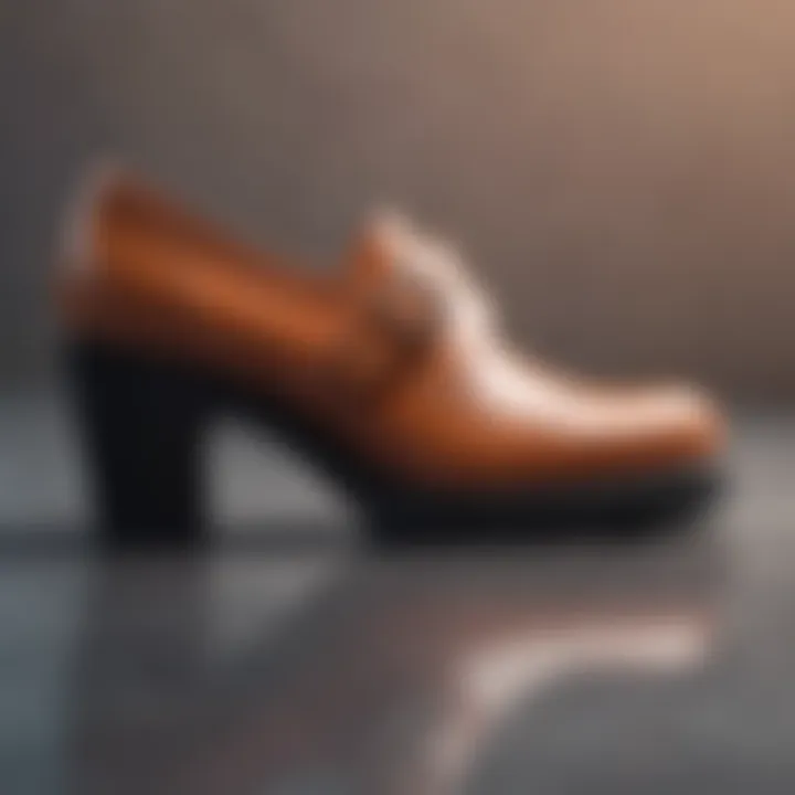 Detail shot highlighting the comfort features of chunky heel shoes