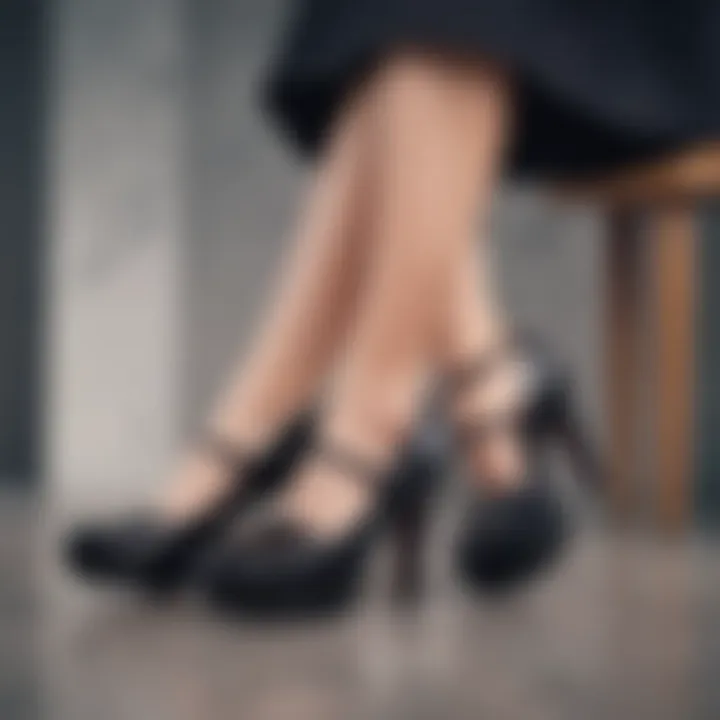 Stylish chunky heel shoes displayed with professional attire