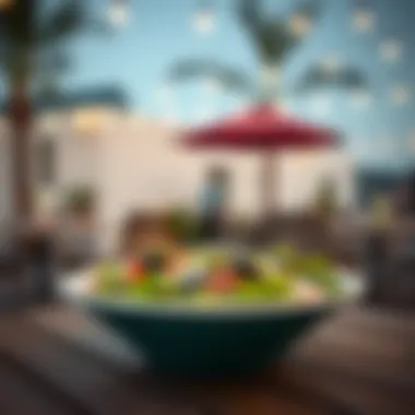 Collapsible salad bowl in a stylish outdoor setting