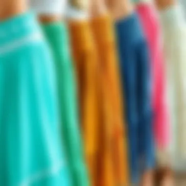 A collection of crochet coverup skirts in various colors and designs displayed elegantly