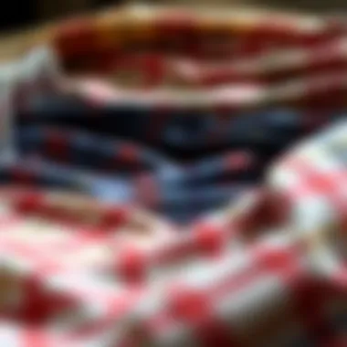 A stylish arrangement of fabric swatches for cross print shorts