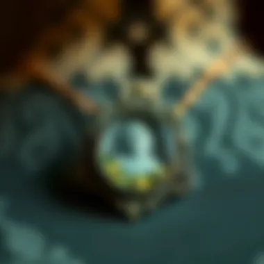 A vintage-style necklace adorned with an intricate floral design housing a small image