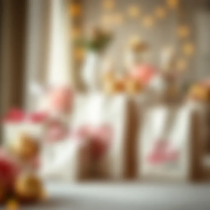 Themed bridal shower gift bags arranged aesthetically