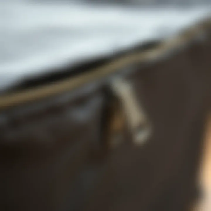 Close-up of zipper detail on a fabric storage bin