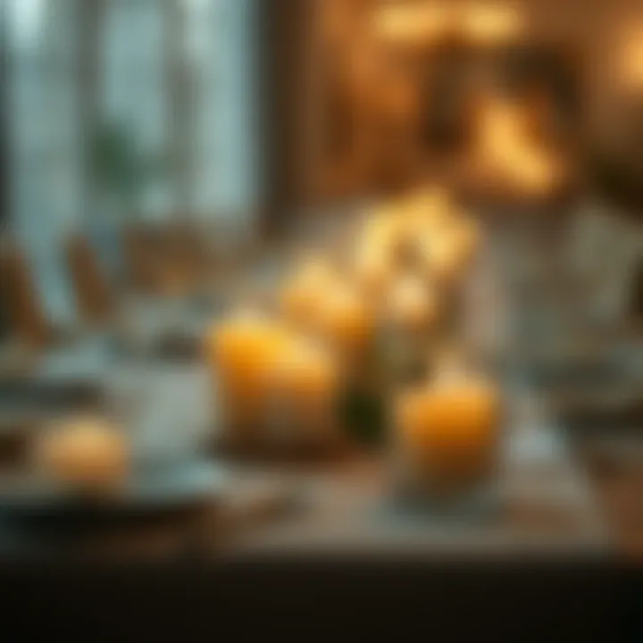 Ambient lighting from floating flameless candles during a dinner setting