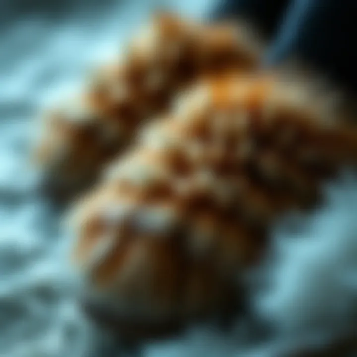 Craftsmanship of Fox Fur Slippers Close-up of the intricate craftsmanship of fox fur slippers