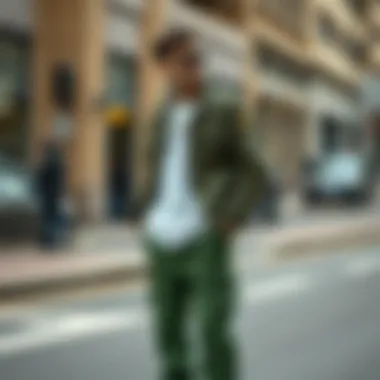 Stylish streetwear look featuring green cargo pants