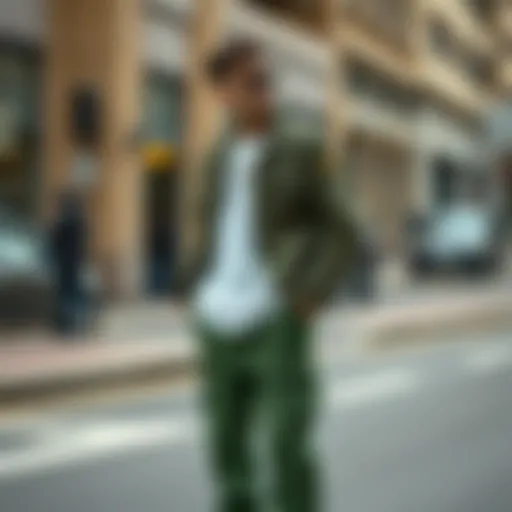 Stylish streetwear look featuring green cargo pants